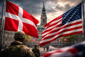 Flaggen von Dänemark und USA